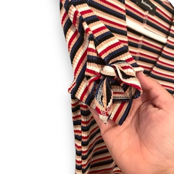 Reformation | Sara Mini Dress Rainbow Ribbed Jersey Knit Hollywood Striped Small - Picture 5 of 12